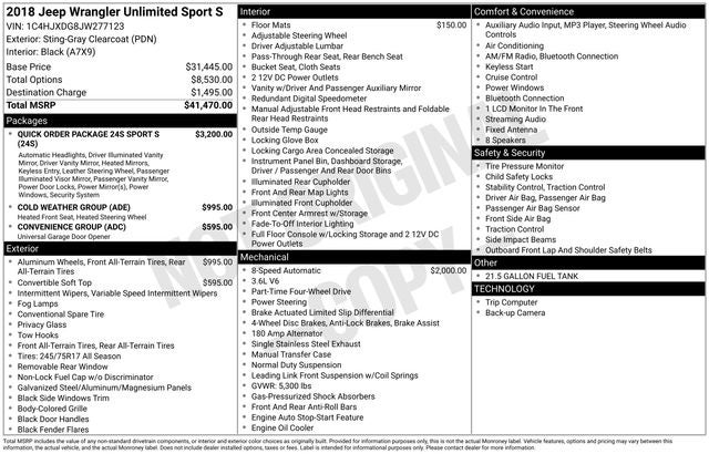 2018 Jeep Wrangler Unlimited Sport S