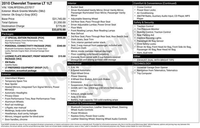 2010 Chevrolet Traverse LT 1LT