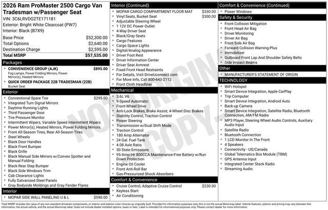 2026 RAM ProMaster Cargo Van Tradesman