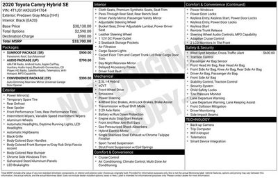 2020 Toyota Camry Hybrid SE