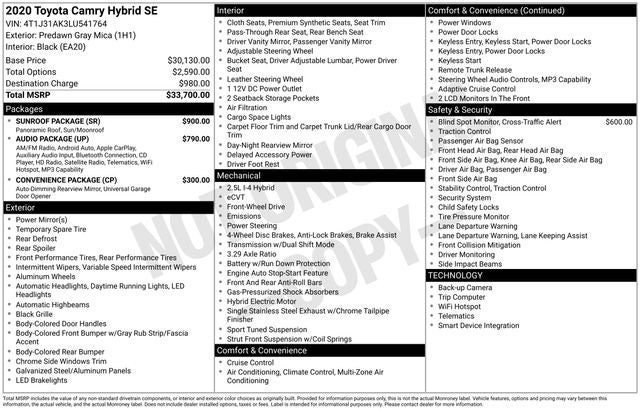 2020 Toyota Camry Hybrid SE