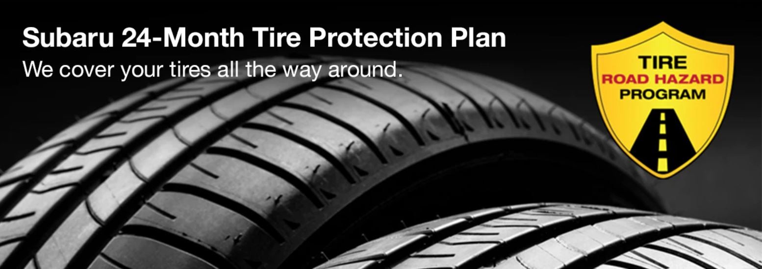 Subaru tire with 24-Month Tire Protection and road hazard program logo. | Romain Subaru in Evansville IN