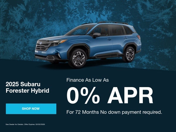 A finance offer for 0% APR on the 2025 Forester Hybrid