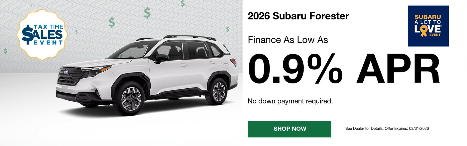 A finance offer for the 2026 Forester at Romain Subaru