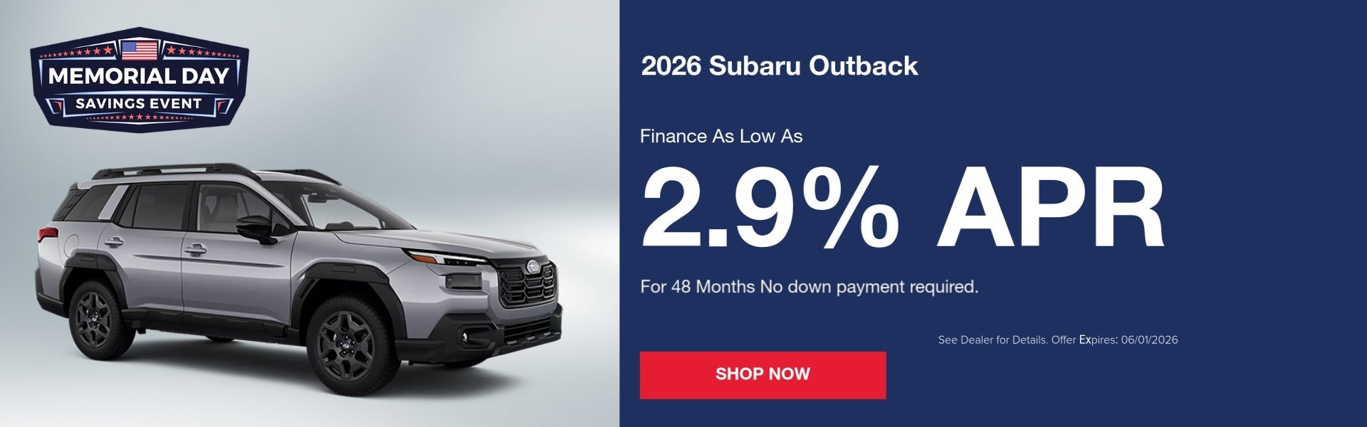 A finance offer for a 2026 Subaru Outback