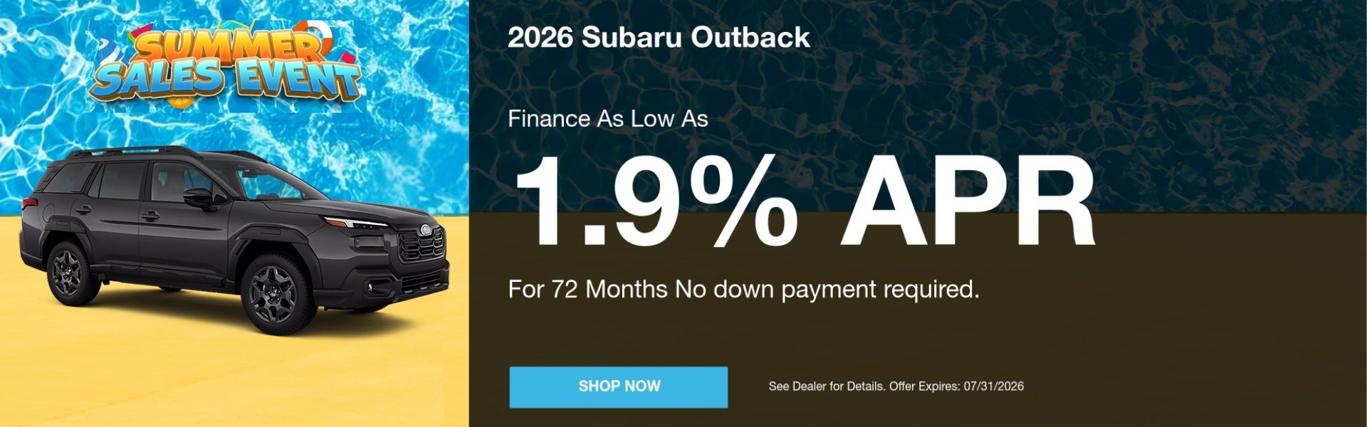 A finance offer for a 2026 Subaru Outback for 1.9% APR