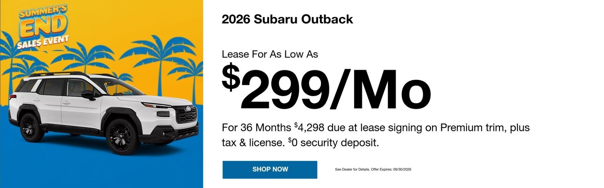 A lease offer for a 2026 Subaru Outback