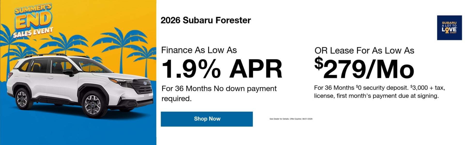A lease & finance offer for a 2026 Subaru Forester
