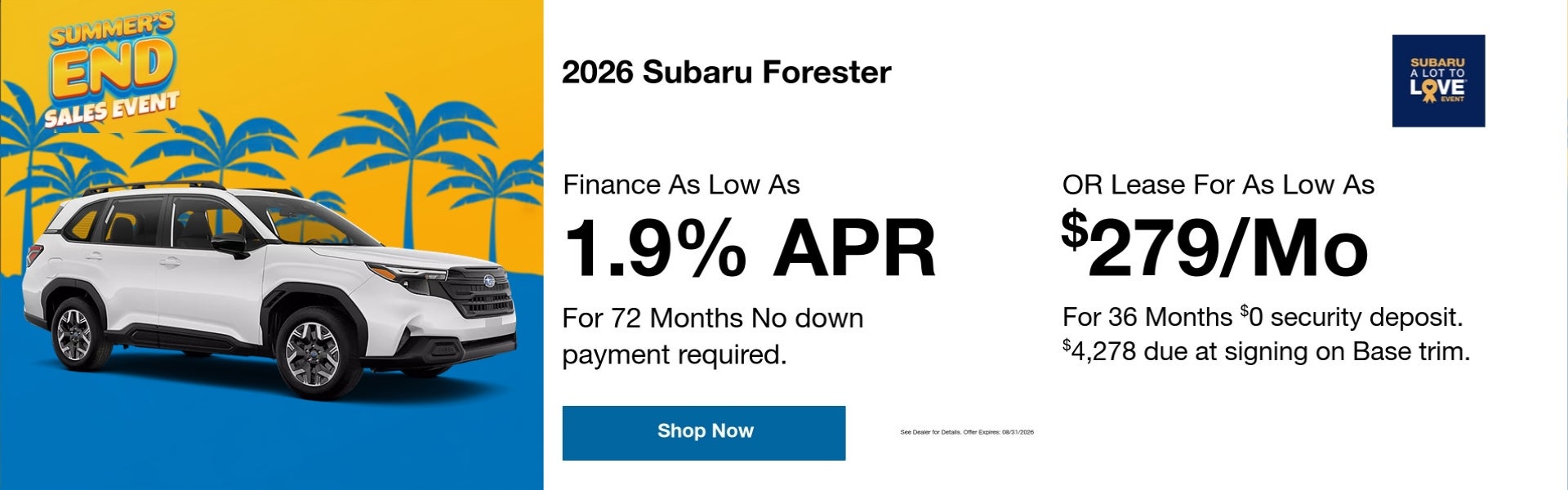 A lease & finance offer for a 2026 Subaru Forester