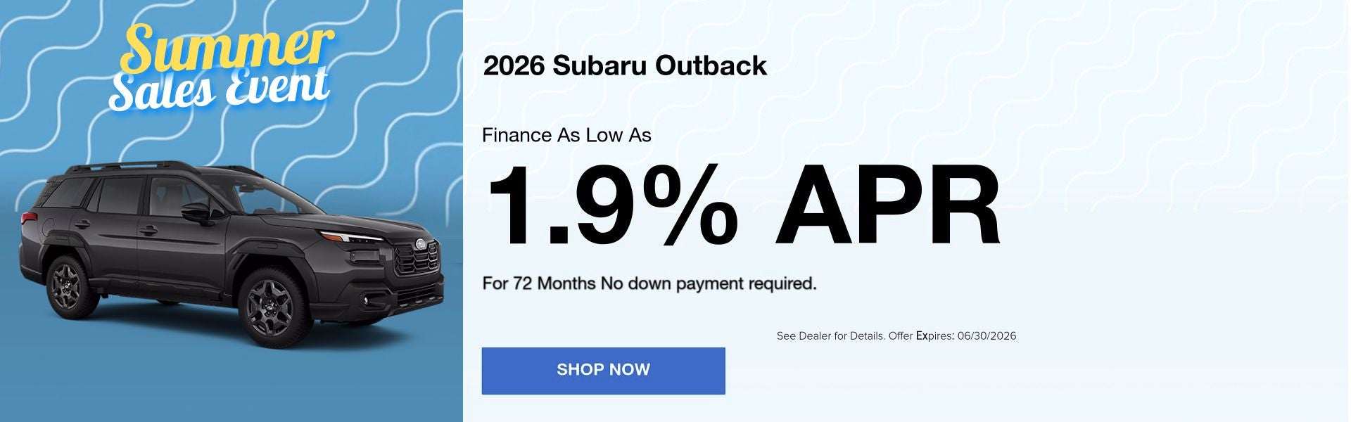 A finance offer for a 2026 Outback